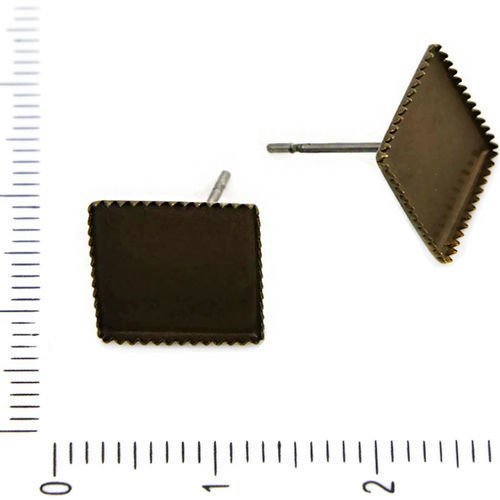6pcs bronze antique de goujon de boucle d'oreille vierge plat carré cabochon de réglage camée platea sku-38004