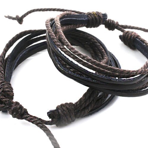 1pc noir marron tressé cuir de vachette ciré corde de nylon unisexe bracelet de base pour la fabrica sku-38846