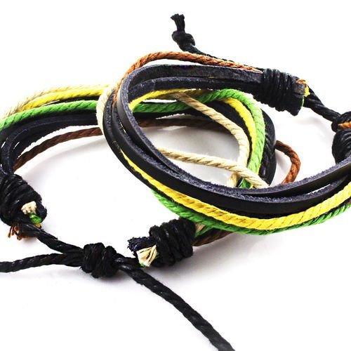 1pc noir vert jaune blanc brun tressé cuir de vachette ciré corde de nylon unisexe bracelet de base  sku-38847