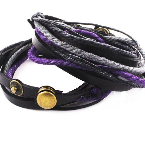 1pc noir violet cuir de vachette ciré corde de nylon unisexe bracelet de base pour la fabrication de sku-38850