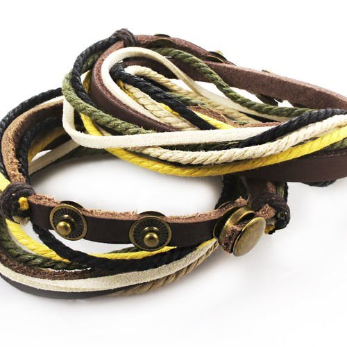 1pc noir vert jaune marron blanc cuir de vachette ciré corde de nylon unisexe bracelet de base pour  sku-38851