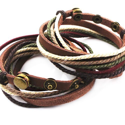 1pc vert rouge marron blanc cuir de vachette ciré corde de nylon unisexe bracelet de base pour la fa sku-38852