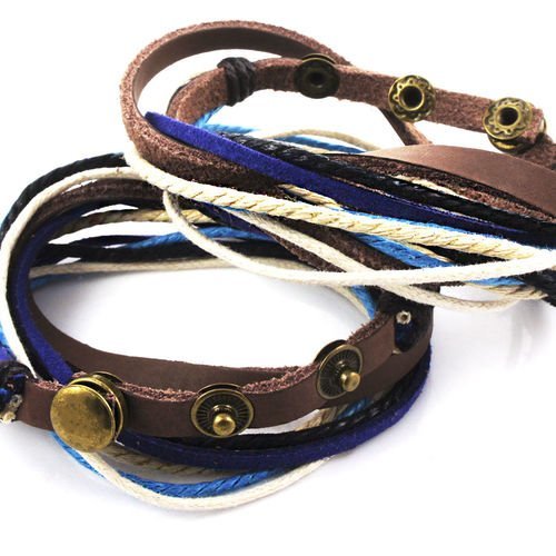 1pc bleu blanc marron à la crème de vachette ciré corde de nylon unisexe bracelet de base pour la fa sku-38853