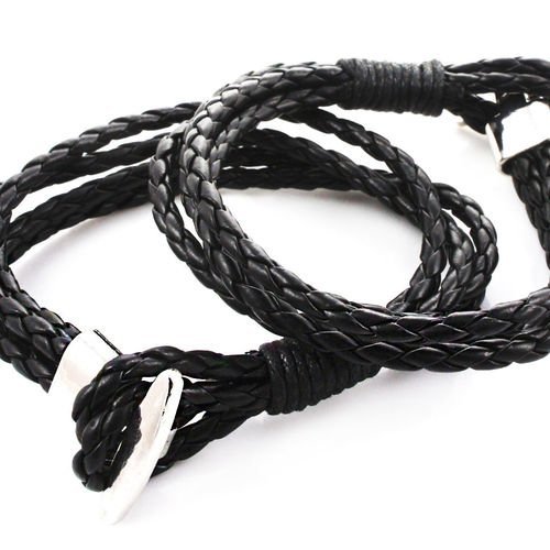 1pc noir cordon tressé en simili cuir unisexe bracelet de base avec chrome argent fermoir de bijoux  sku-38844