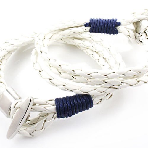 1pc blanc cordon tressé en simili cuir unisexe bracelet de base avec chrome argent fermoir de bijoux sku-38845