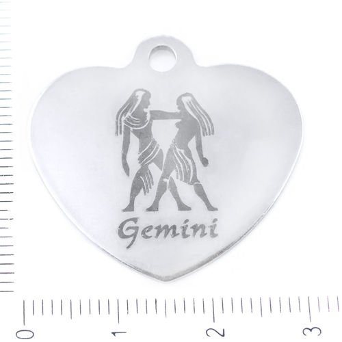 1pc acier inoxydable gémeaux signe du zodiaque cœur gravé au laser constellation pendentif bijoux de sku-38860