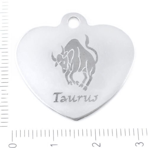 1pc acier inoxydable taureau signe du zodiaque cœur gravé au laser constellation pendentif bijoux de sku-38861