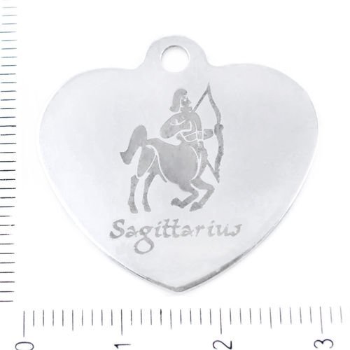 1pc acier inoxydable sagittaire signe du zodiaque cœur gravé au laser constellation pendentif bijoux sku-38864