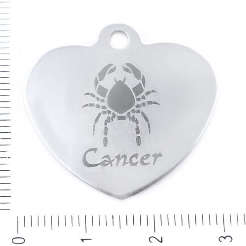 1pc acier inoxydable cancer signe du zodiaque cœur gravé au laser constellation pendentif bijoux de  sku-38868