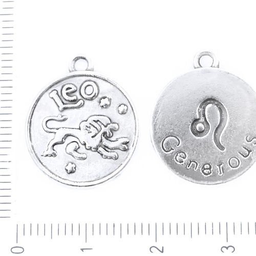4pcs argent antique leo constellation du zodiaque signe pendentif rond personnalisée charme de bijou sku-38902