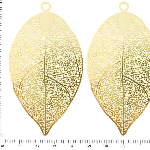 2pcs couleur or plaqué grand plat en laiton pendentif feuille focal de bijoux de formuler des consta sku-38877
