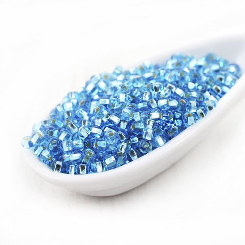 20g de cristal bleu turquoise argent bordée de verre tchèque ronde perles de rocaille 10/0 preciosa  sku-39142