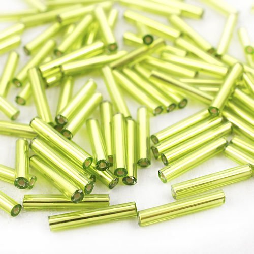 100pcs x 15mm extra-longs vert olive argent bordée ronde verre tchèque perles de bugle preciosa tube sku-39116