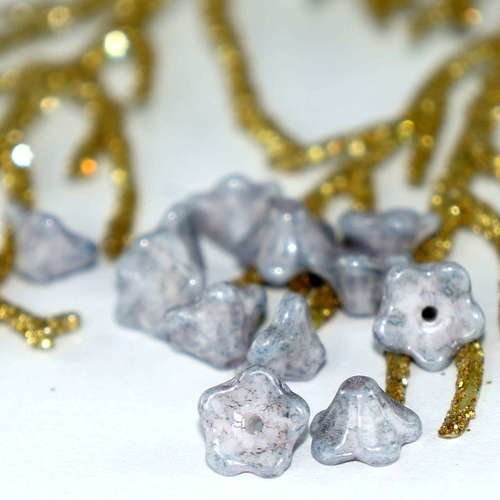 Picasso gris petite cloche fleur tchèque perles de bouchons bell de petites fleurs en verre 7mm x 4m sku-17830