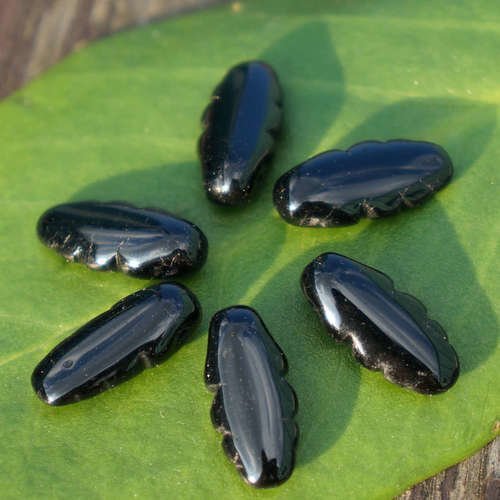 Noir verre plat de feuilles de perles tchèque feuille de de sculpté de de noires de de halloween 14m sku-16361