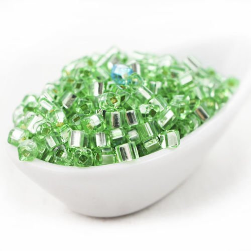20g de cristal vert argent bordée de verre tchèque de l'hexagone tube deux 2 coupes de semences de p sku-39124