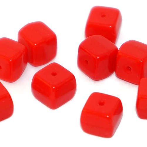 Rouge cube en verre perles en tchèque de bohème originaux exclusifs authentique carré de vif de 7mm  sku-16749