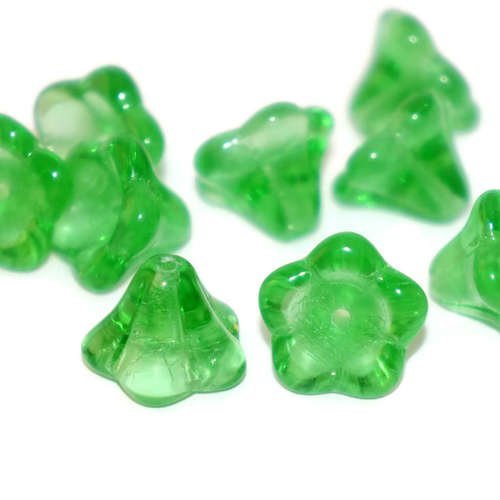 Grand vert émeraude clair bell fleur en verre tchèque perles perle caps de fleurs en en en de 10mm x sku-16505