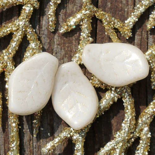 Or brillant verre blanc de la feuille de perles tchèque de blanches de la de sculptées de feuilles d sku-17610