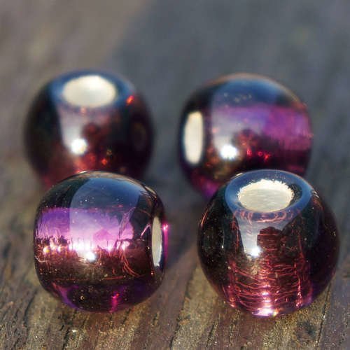 Argent violet grand trou des perles de verre ronde tchèque de de bohème de charme européen perle 10m sku-16587