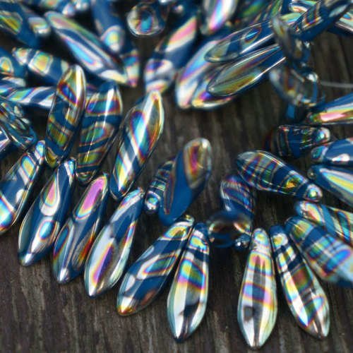 Opaque brillant paon bleu poignard perles tchèque verre feuille perle 16mm x 5mm 20 pcs sku-16245
