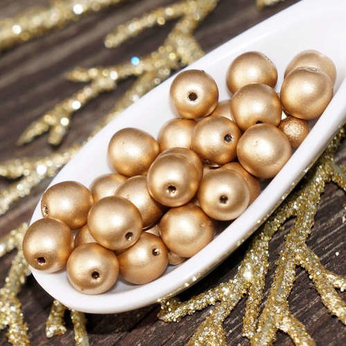 Mat en or verre tchèque perles rondes en en or en or or entretoise de d'or de 6mm 20pcs sku-16662