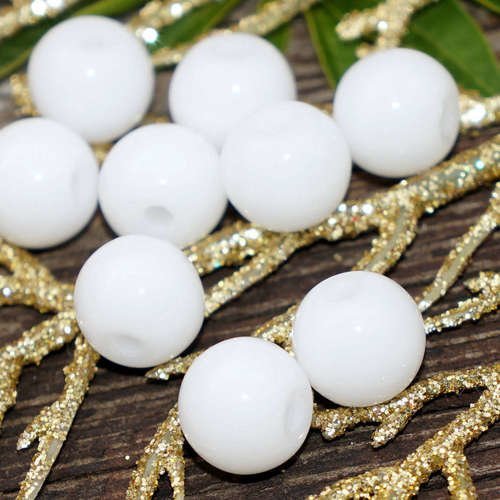 Blanc opaque en verre tchèque perles rondes en en perle rond grand trou de la de mariage de 8mm 14pc sku-17641