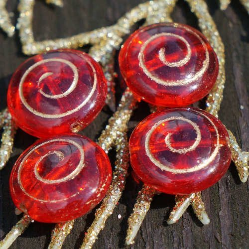 Clair rouge or spirale de perles de verre tchèque nautilus de ammonite perle d'ammonites fossiles de sku-16599
