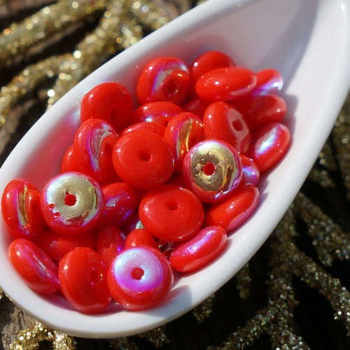 Rouge tchèque disque en verre perles ab de rondelle solo de plat de de spacer bead un trou de la per sku-17304