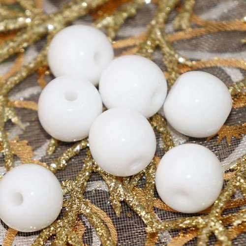 Grand blanc opaque des perles les de verre ronde et blanche tchèque de de bohème de mariage trou de  sku-17619