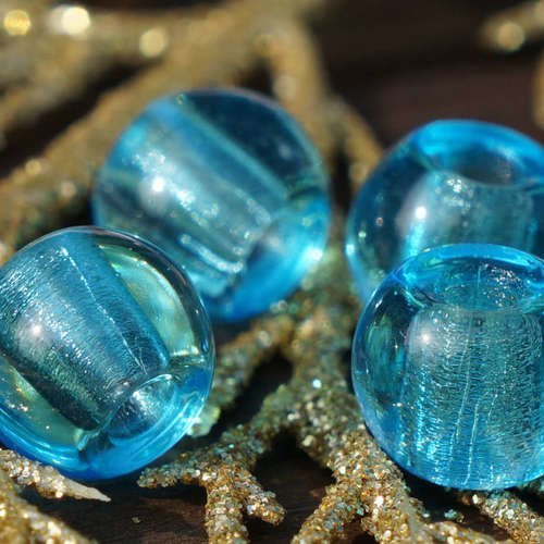 Bleu clair grand trou des perles de verre ronde tchèque de de bohème de charme européen perle 10mm x sku-17350