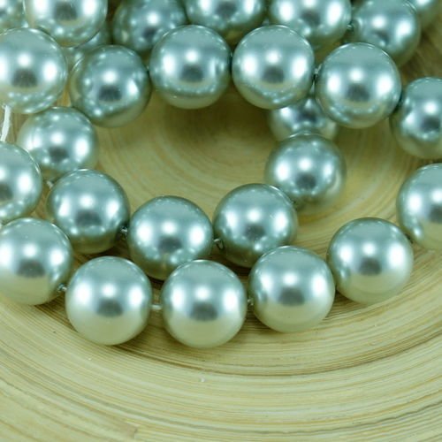 Argent perle de verre tchèque ronde perles de imitations de fines 14mm 4pcs sku-26994