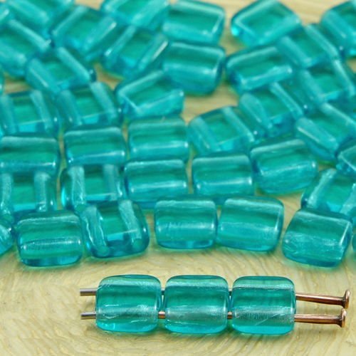 40pcs crystal bleu turquoise vert plat carré 2 deux trou de verre tchèque perles de 6mm 2 sku-33518
