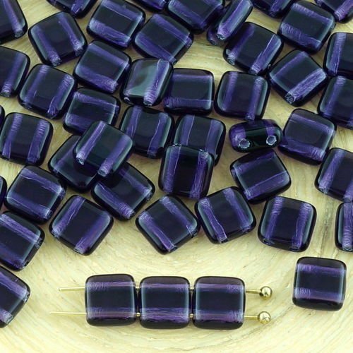 40pcs de cristal violet foncé tanzanite tuile plate carrée 2 deux trou de verre tchèque perles de 6m sku-32238