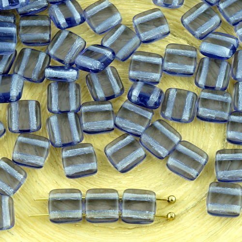40pcs de cristal violet foncé indigo tuile plate carrée 2 deux trou de verre tchèque perles de 6mm sku-32249