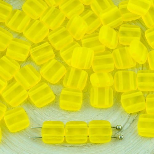 40pcs cristal ambre jaune citron tuile plate carrée 2 deux trou de verre tchèque perles de 6mm sku-32259