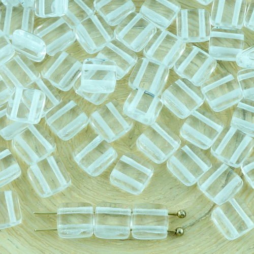 40pcs cristal clair tuile plate carrée 2 deux trou de verre tchèque perles de 6mm sku-32264