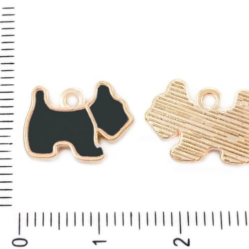 6pcs d'un noir de jais émail or de chien animaux pet terrier pendentifs charms tchèque métal conclus sku-39532