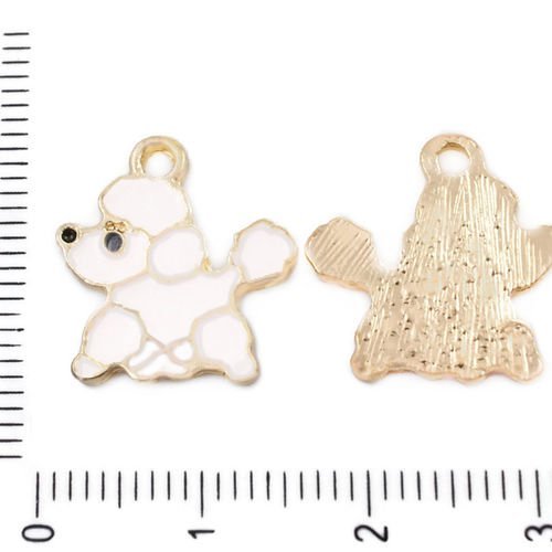 4pcs blanc perle d'émail or animal chien caniche de compagnie pendentifs charms tchèque métal conclu sku-39536