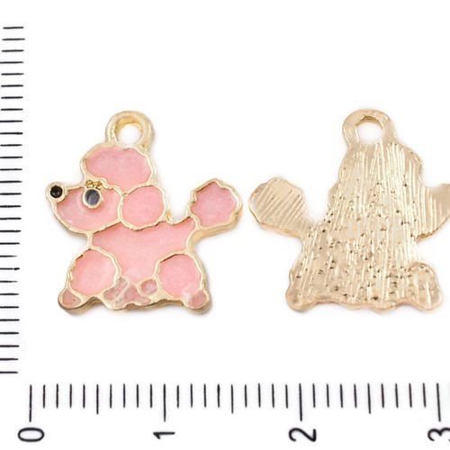 4pcs perle rose émail or animal chien caniche de compagnie pendentifs charms tchèque métal conclusio sku-39537