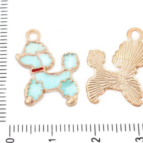 4pcs perle bleu turquoise émail or animal chien caniche de compagnie pendentifs charms tchèque métal sku-39538