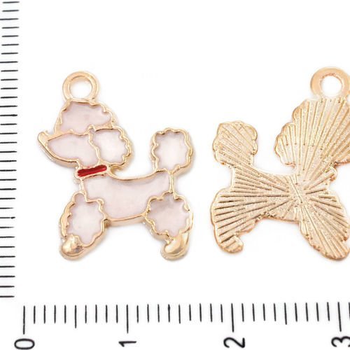2pcs blanc perle d'émail or animal chien caniche de compagnie pendentifs charms tchèque métal conclu sku-39539