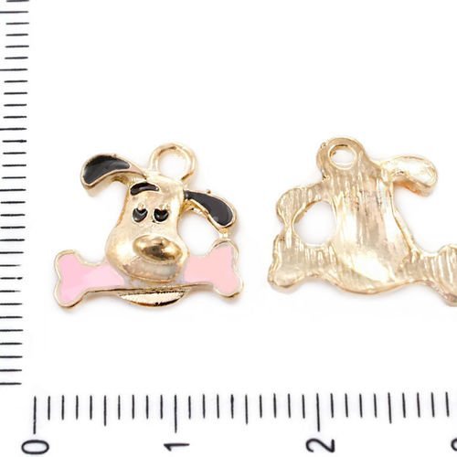 4pcs émail rose gold chien avec un os animal de compagnie pendentifs charms tchèque métal conclusion sku-39544
