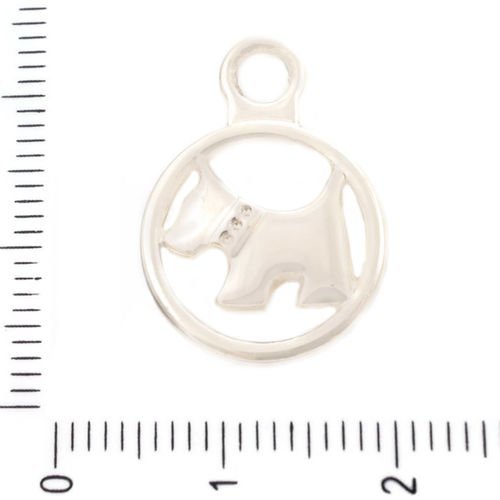 2pcs plaqué or blanc chien pièce terrier tag ronde des animaux pendentifs charms tchèque métal concl sku-39605