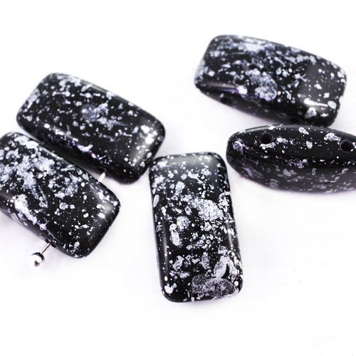 8pcs opaque jet de granit noir tweedy patine argentée repéré verre tchèque transporteur 2 trous conn sku-39710