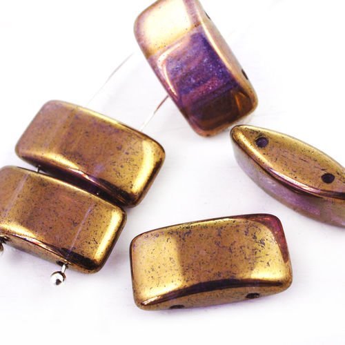 8pcs metallic pourpre d'or lustre verre tchèque transporteur 2 trous connecteur tube de perles de 9m sku-39729