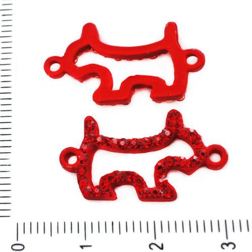 4pcs mat de noël rouge strass chien animaux pet connecteurs 2 deux trous tchèque métal conclusions 1 sku-39525