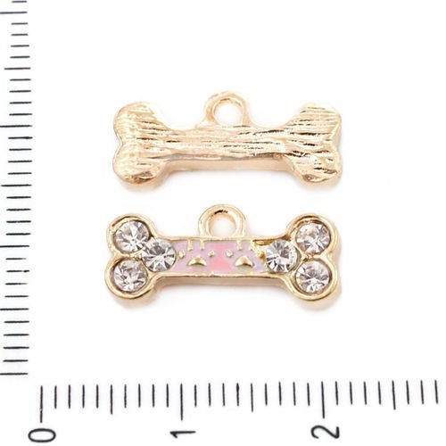 4pcs émail rose d'or strass os de chien de patte d'animal animal de compagnie pendentifs charms en m sku-39546