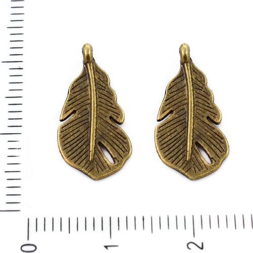 6pcs bronze antique ton feuilles pendentifs charms tchèque métal conclusions 10mm x 18mm trou 1mm sku-39296