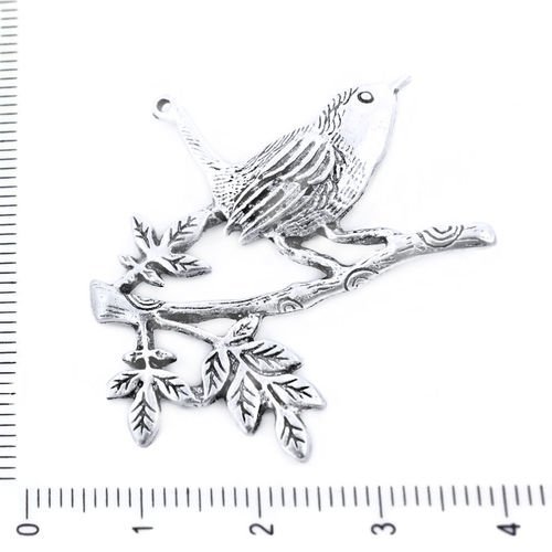 2pcs matte argent antique ton grand oiseau de rameau de la branche de feuilles de la forêt pendentif sku-39489